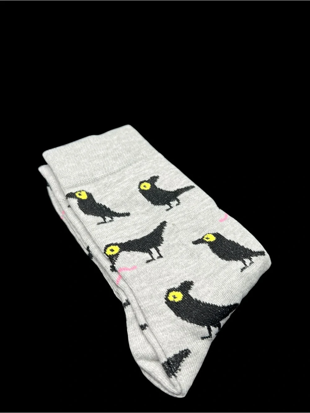 NWT Soft Gray Graphic Crew Socks - Repeating Black Bird Motif 🐦‍⬛